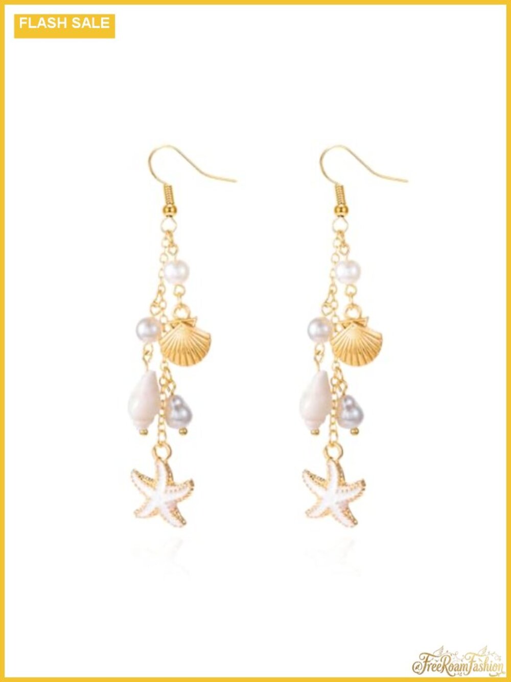 Gold Starfish Shell Dangle Drop Earrings Beach Jewelry Summer Boho Vacation